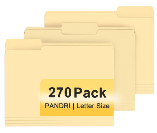 File Folder, PANDRI 270 Pack File Folder, 1/3 Cut Tab, Letter Size, Filing Folder for Office School Business, Manila
