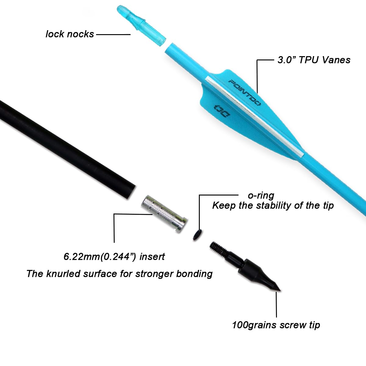 30inch Carbon Arrow Fluorescence Color Targeting and Practice and Hunting Arrows for Compound Bow and Recurve Bow with Removable Tips(Pack of 12)