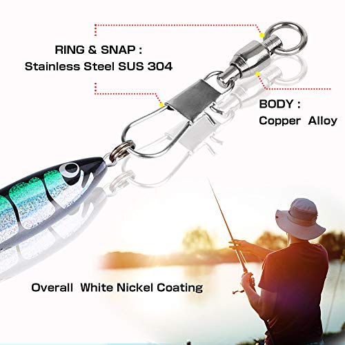 AMYSPORTS Fishing Swivels with Interlock Snap Ball Bearing Swivels Fishing Snap Swivels Saltwater Freshwater Fishing Tackle Leader Lure Jigs Line Fishing Connector