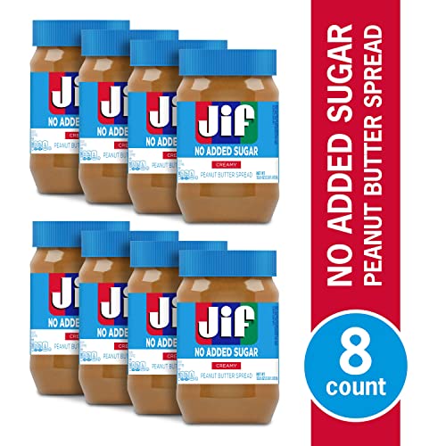 Jif No Added Sugar Creamy Peanut Butter Spread, 33.5 Ounces (Pack of 8), Smooth, Creamy Texture, No Stir Peanut Butter Spread