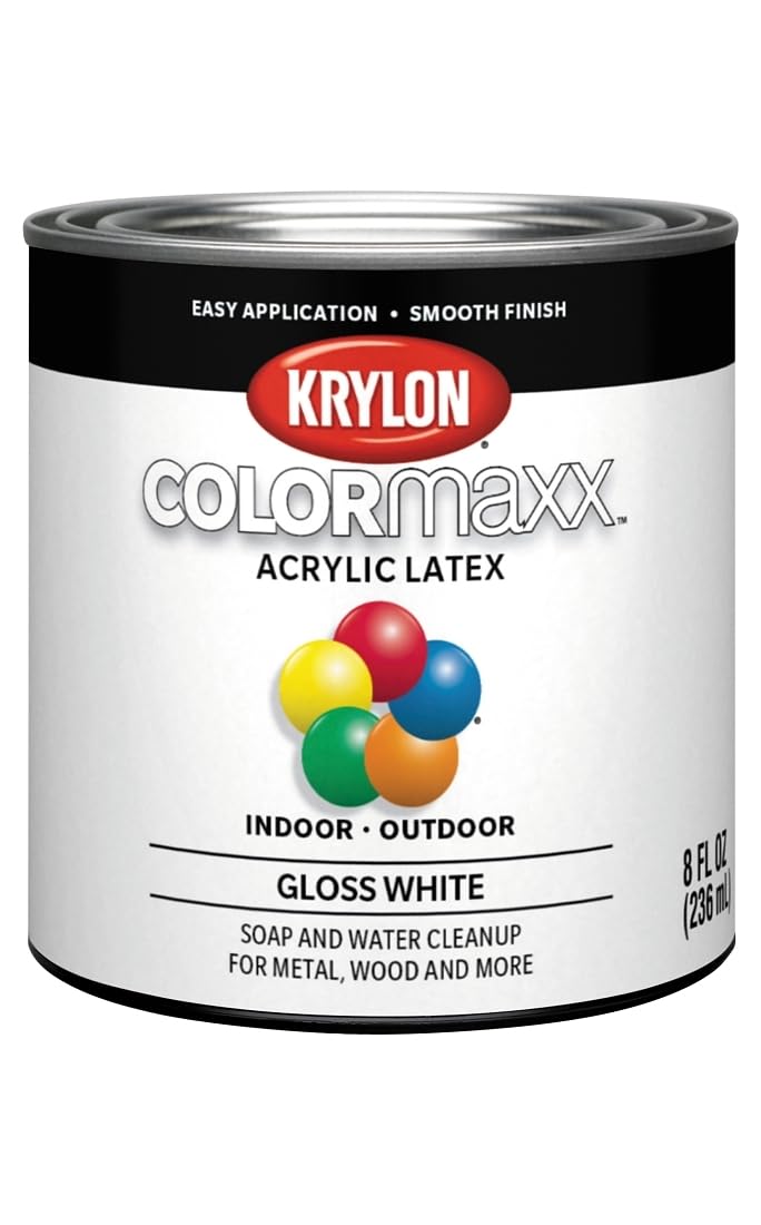 Krylon K05615007 COLORmaxx Acrylic Latex Brush On Paint for Indoor/Outdoor Use, ½ Pint, Satin White