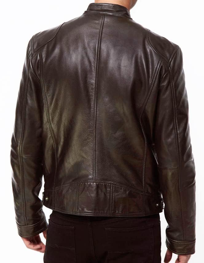 DECIMAL Men's Black Genuine Lambskin Leather Biker Jacket VINTAGE REAL BROWN MOTORCYCLE JACKETS FOR MEN