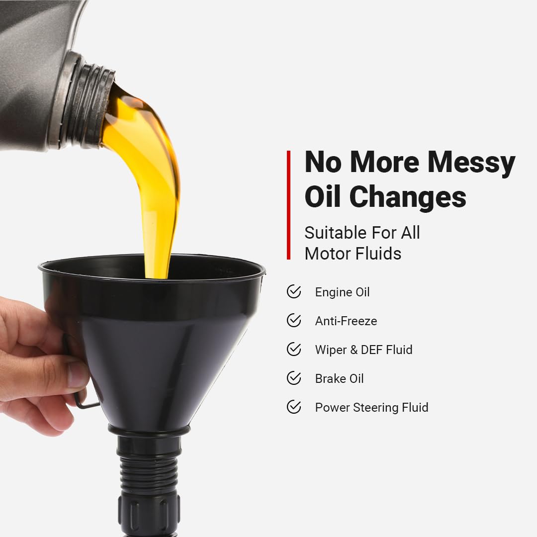 Oil Change Kit - Includes 8-Quart Oil Pan, Longneck Oil Funnel with Removable Filter, and 5 Pack of Shop Towels - Motor Oil Drain pan for Changing Oil - Oil Change Value Kit with by Foxtrot Living