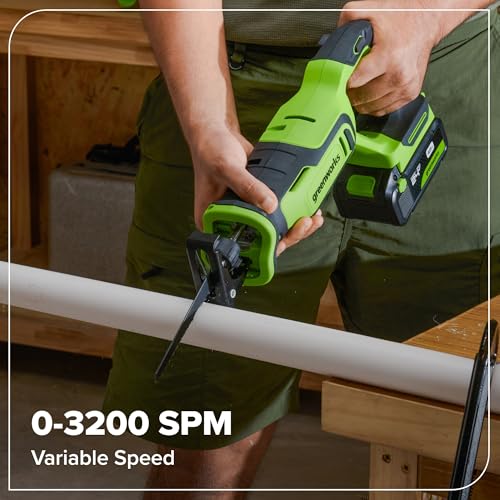 Greenworks 24V Brushless 10PC Power Tool Combo, Drill+Impact Driver+Circular Saw+Recip Saw+Jig Saw+Sander+Light+Multi-Tool+Nailer+Grinder (2) 4.0Ah+2.0Ah Batteries (24,000mAh Power Bank) USB-C Charger