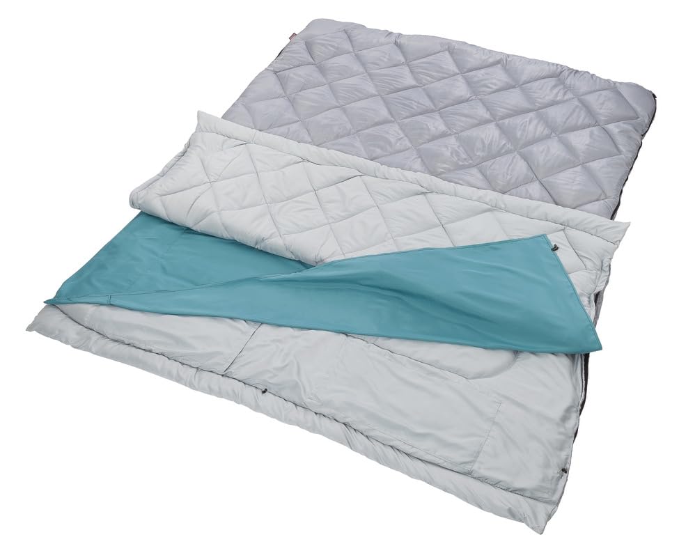 Coleman 45°F Double Sleeping Bag, Queen Size XL Tandem Sleep Sack with Big & Tall Design, Zips Apart into 2 Sleeping Bags, Machine Washable