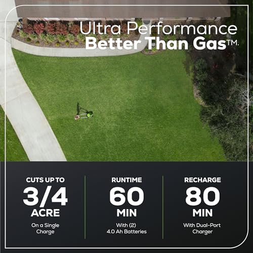 Greenworks 60V 21” Cordless (Push) Lawn Mower (LED Lights + Aluminum Handles), 5.0Ah Battery and Rapid Charger