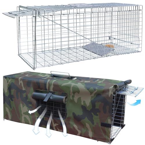 Live Animal Trap Cage Cover, Cat Trap for Stray Cats 32 Inch Folding Skunk Trap with Real Door for Raccoons, Opossums, Groundhogs, Skunks, Feral Cats, Squirrels (Only Cover)