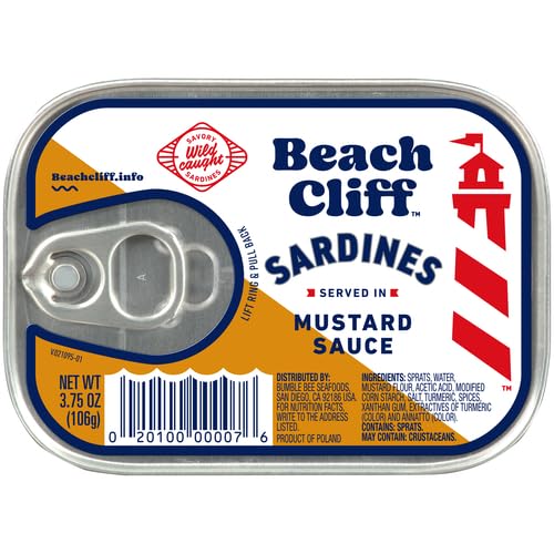 Beach Cliff Sardines in Water, 3.75 oz Can (Pack of 12) - Wild Caught Sardines - 12g Protein per Serving - Gluten Free, Keto Friendly
