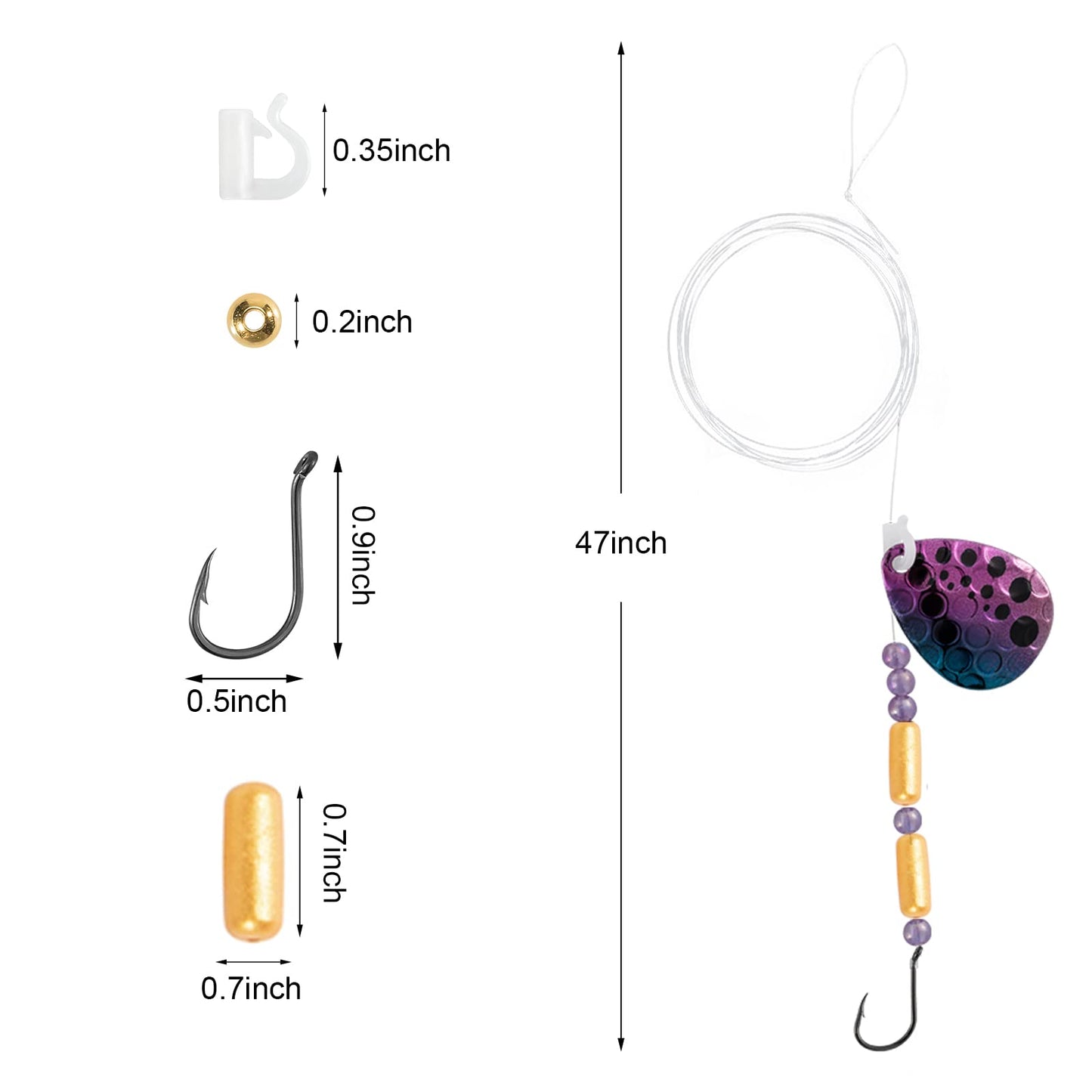Dr. Fish 10 Pack Walleye Rigs Kit, 47 Inches, 15LB Mono Crawler Harness Walleye Float Rig Colorado Spinner Octopus Hooks for Freshwater Trolling