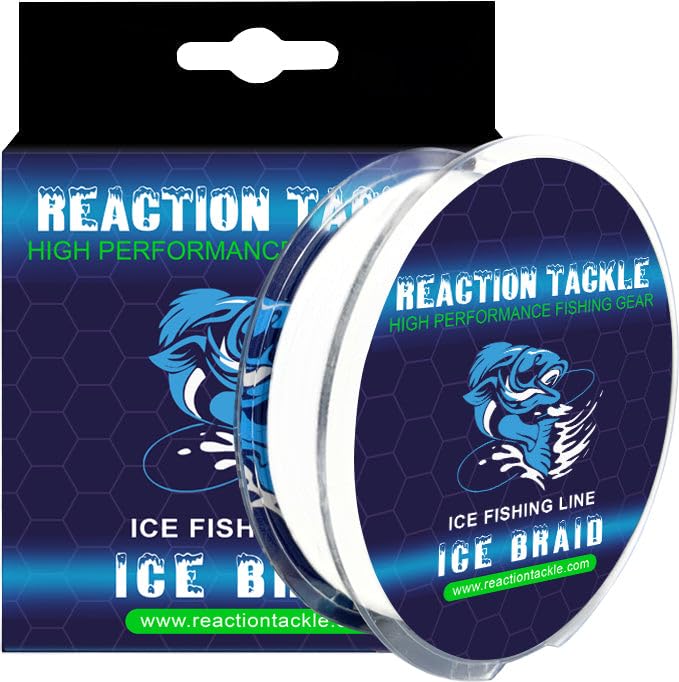 Reaction Tackle Ice Fishing Braided Fishing Line, Tip-Up Line, 8 Strands, Zero Memory Super Stong Pro Grade Power Ice Braided Line 150 Yard Spools