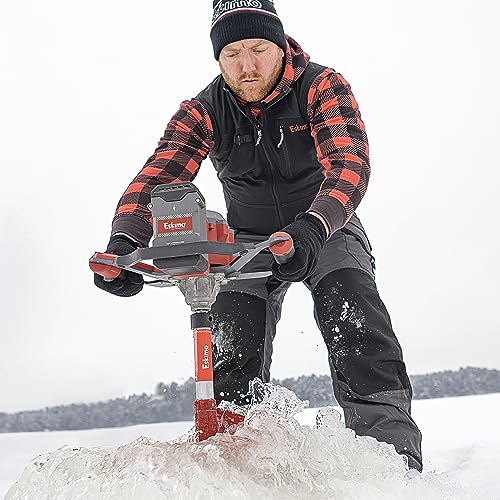 Eskimo E40 Electric Ice Fishing Auger, Full Power 40v Lithium-ion Battery, Lightweight Powerhead, Turbo Cutting System, Multi-Edge Blades, Red