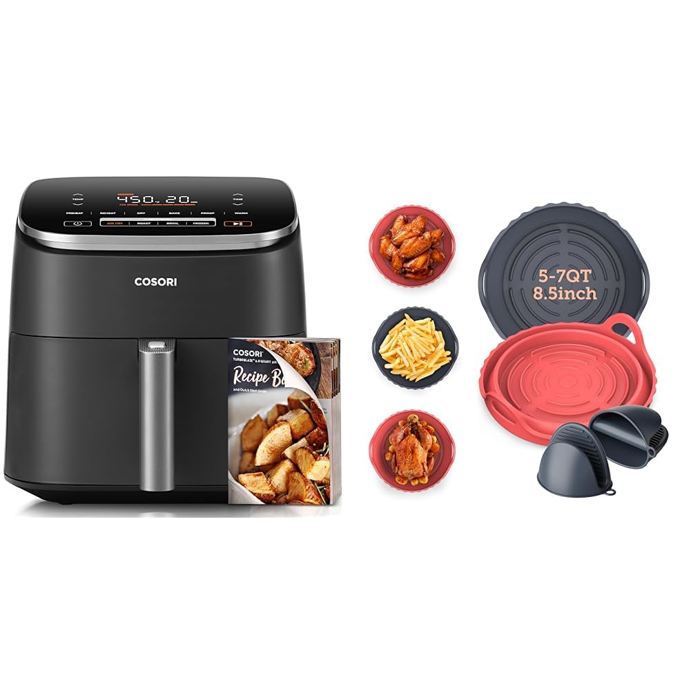 COSORI Air Fryer 9-in-1, Compact & Large 6-Qt, Fast Turbo Modes, 90–450°F Precise Heat for Even Results, Up to 95% Less Oil*, Roast, Bake, Dry, Reheat, Frozen, Broil, Proof, 120V, TurboBlaze, Grey