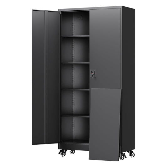 Yizosh Metal Garage Storage Cabinet with Locking Doors and Adjustable Shelves,- 75" Rolling Steel Tool Cabinet for Home Office,Garage,Warehouse