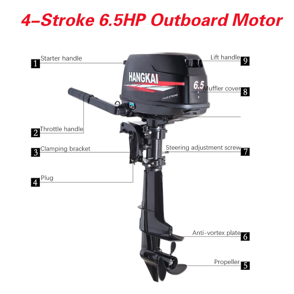 4 Stroke Outboard Motor, 123CC 6.5HP Boat Motor Boat Engine Motor, Heavy Duty Outboard Boat Motor Inflatable Marine Fishing Boat Yacht Engine (Fuel tank and Hoses Not Included)