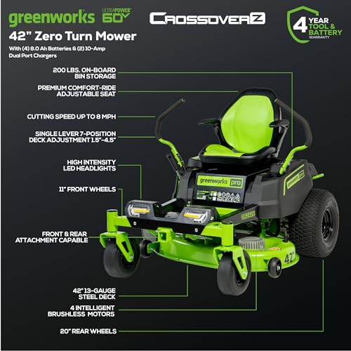 Greenworks 60V 21” Cordless (Push) Lawn Mower (LED Lights + Aluminum Handles), 5.0Ah Battery and Rapid Charger