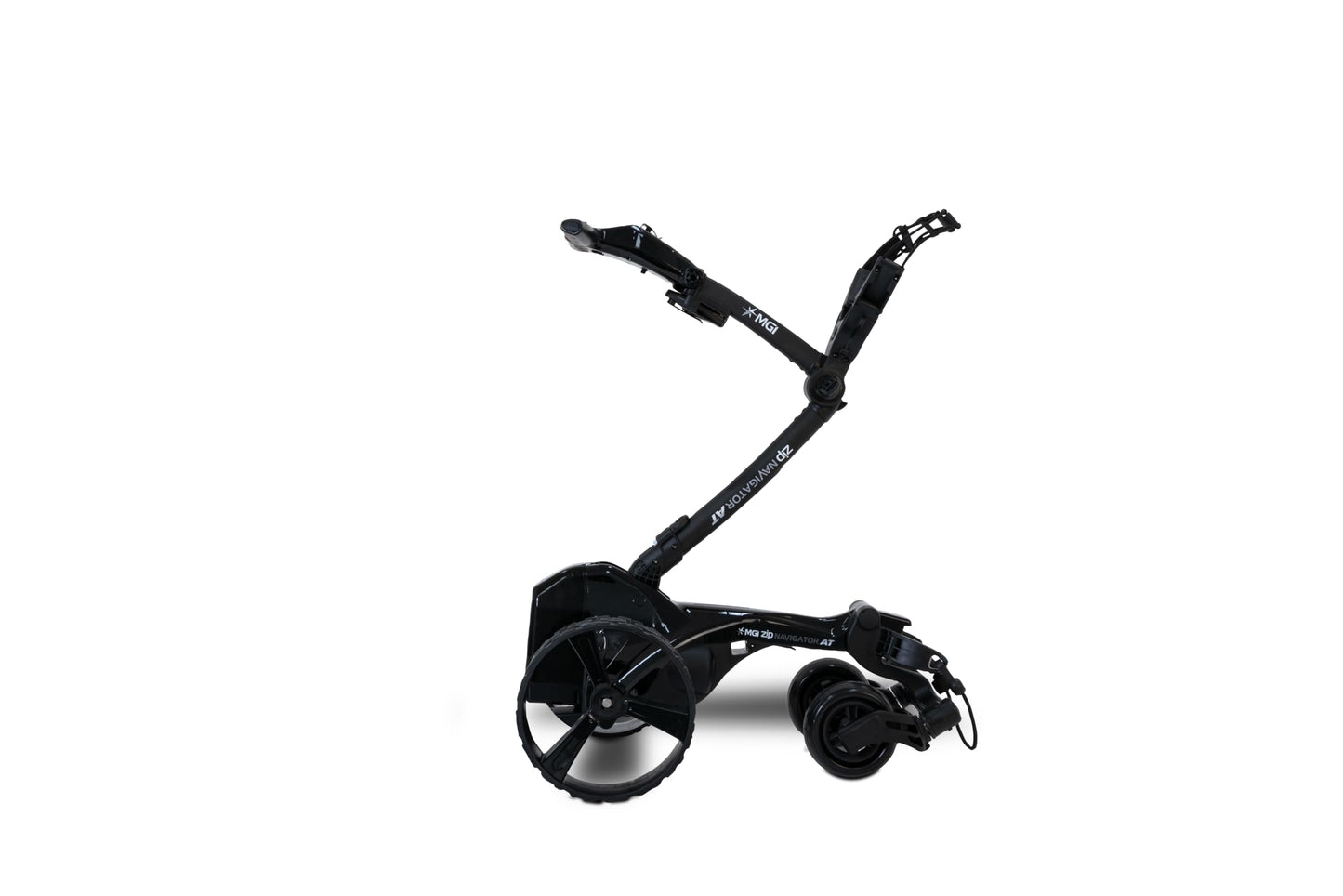 MGI Zip Navigator All Terrain Electric Golf Cart - 36 Hole Battery - Remote Control - Accessories Included (Drink, Umbrella, & GPS-Phone Holer), Gloss Black-Matte Black