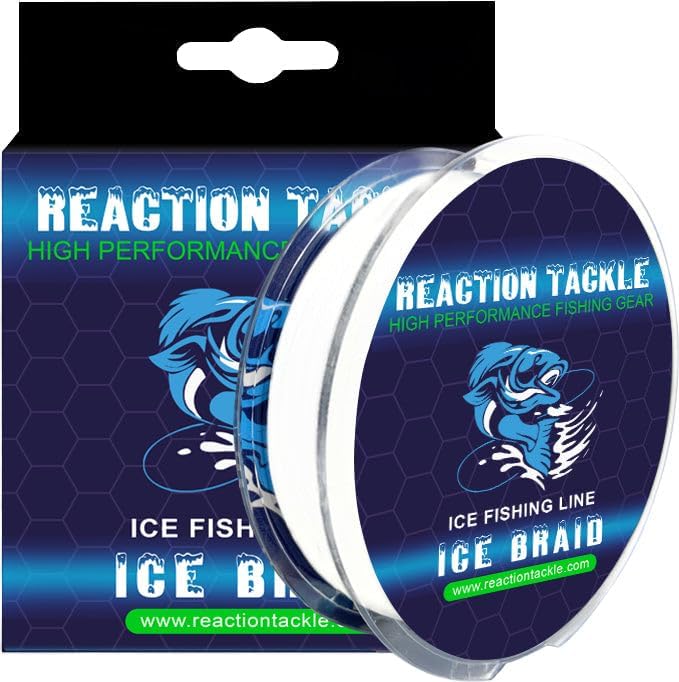 Reaction Tackle Ice Fishing Braided Fishing Line, Tip-Up Line, 8 Strands, Zero Memory Super Stong Pro Grade Power Ice Braided Line 150 Yard Spools