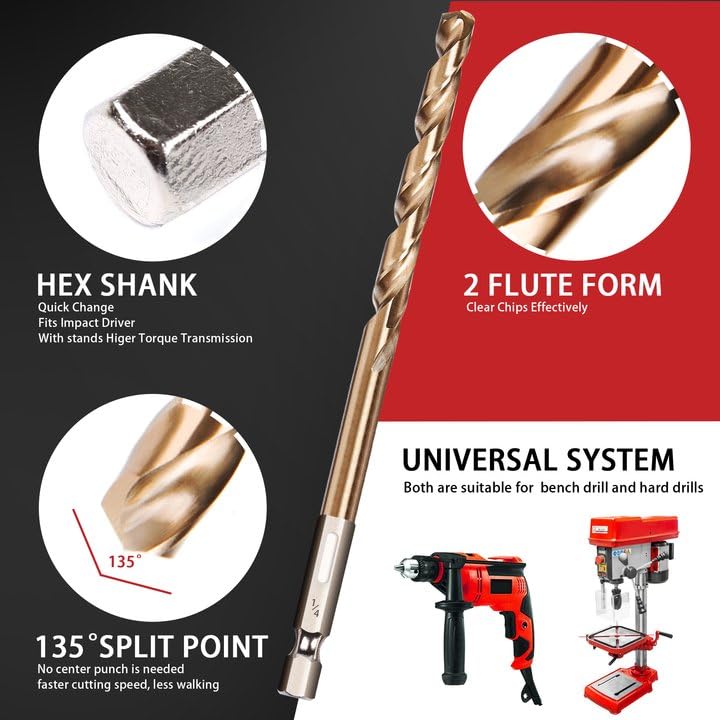 99PC Drill Bit Set, 135° Tip Titanium Coated High Speed Steel, Twist Drill Bit Kit for Iron, Aluminum Alloy, Copper, Wood, Plastic, with Storage Case 1/16"-3/8"