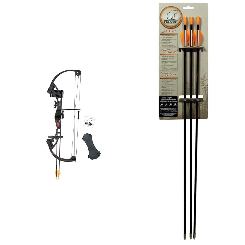 Bear Archery Brave Bow Set for Youth, Recommended Ages 8-12, Right Handed, Continuous Draw Weight Up to 25 lb., Continuous Draw Length Up to 19.5-inches