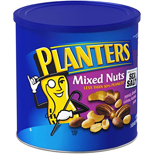 PLANTERS Deluxe Mixed Nuts, Cashews, Almonds, Pecans, Pistachios, Hazelnuts, Roasted with Sea Salt, Party Snacks, Plant-Based Protein Nut Mix, Snacks for Adults, After School Snack Mix, 27oz