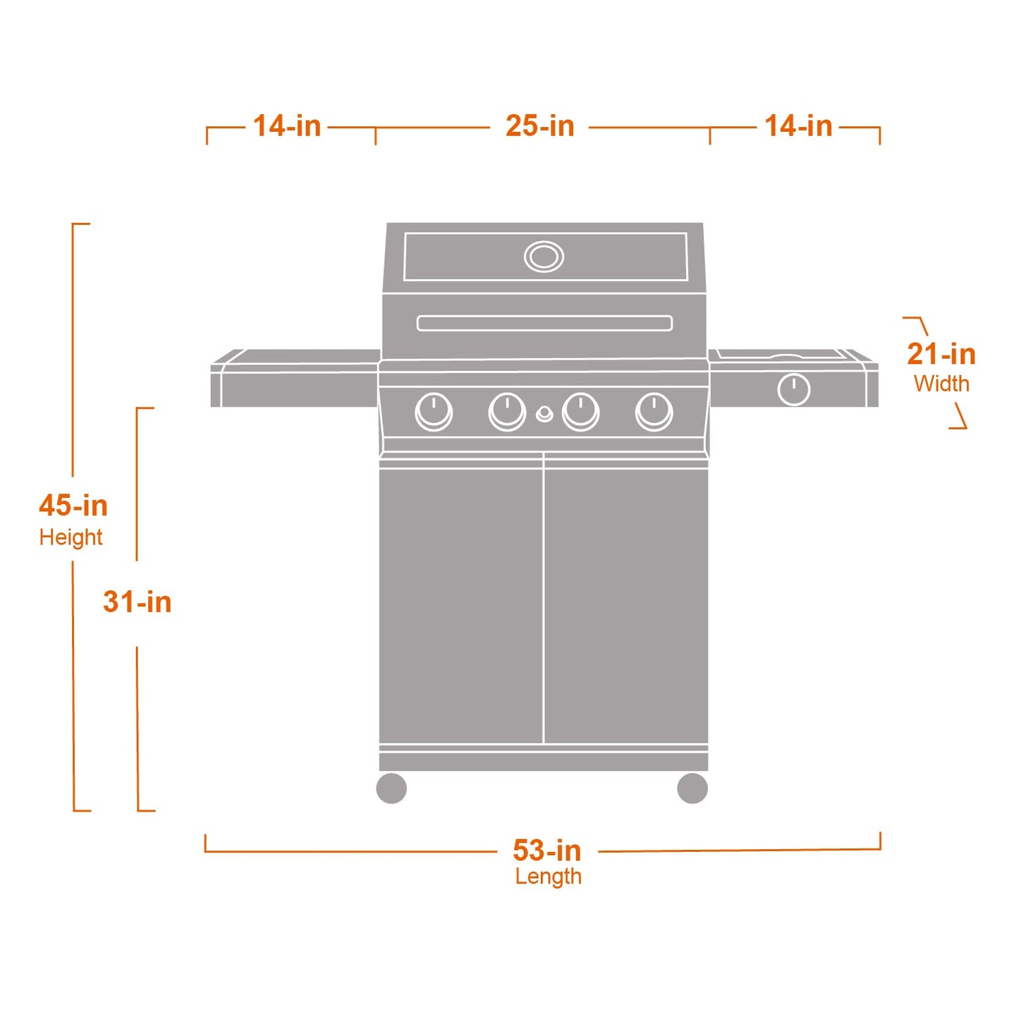 Monument Grills Larger 4-Burner Propane Gas Grills bbq Stainless Steel Heavy-Duty Cabinet Style with Knob Controls Side Burner, Outdoor Use, Mesa 400m