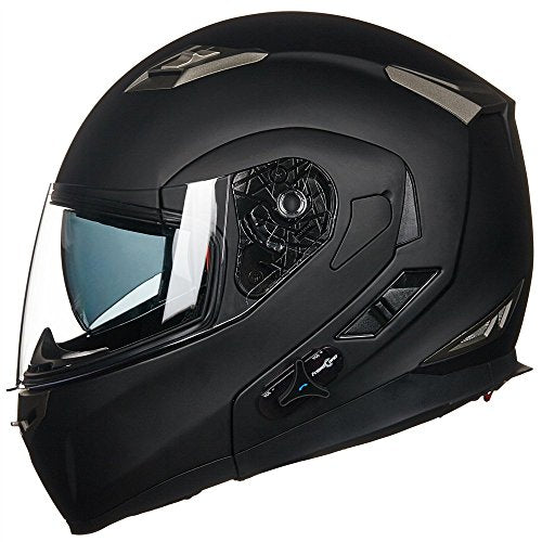 Pro Matte Black / Medium ILM Bluetooth Integrated Modular Flip up Full Face Motorcycle Helmet Model 953PRO