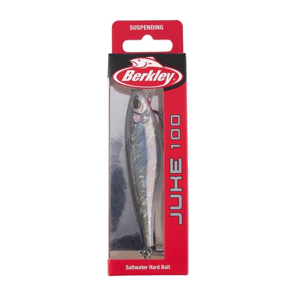 Berkley Juke Fishing Lure, Black Silver, 100, 4in | 10cm, Flat-Sided Body Darts and Flashes to Imitate Baitfish, Equipped with Sharp 3X Anti-Rust Fusion19 Treble Hooks