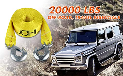 Tow Strap with Hooks 2in X20Ft Recovery Strap 10,000LB Break Strengthened Towing Rope for Towing Vehicles in Roadside Emergency