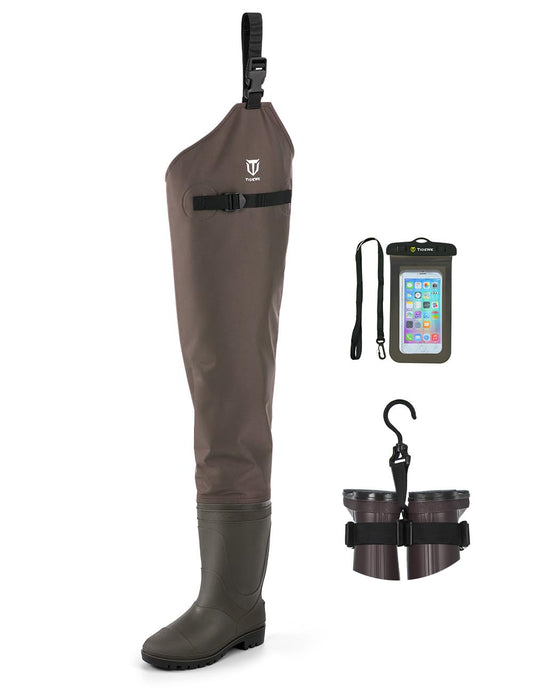 TIDEWE Hip Wader, Lightweight Hip Boot for Men and Women, 2-Ply PVC/Nylon Fishing Hip Wader Brown Size 8