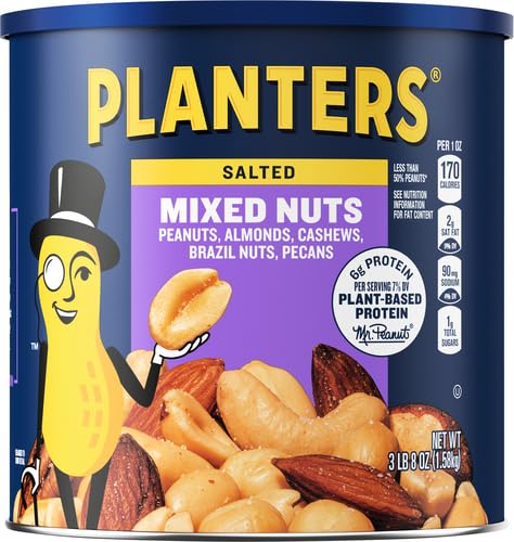 PLANTERS Deluxe Mixed Nuts, Cashews, Almonds, Pecans, Pistachios, Hazelnuts, Roasted with Sea Salt, Party Snacks, Plant-Based Protein Nut Mix, Snacks for Adults, After School Snack Mix, 27oz