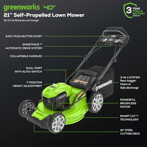 Greenworks 40V 16" Cordless Lawn Mower, Ultra-Light Push Mower with 4.0Ah Battery & Charger(75+ Tool Compatibility, 45Min Runtime)
