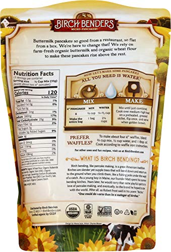 Organic Pancake and Waffle Mix, Classic Recipe by Birch Benders, Whole Grain, Non-GMO, Just Add Water, 16oz (Packaging may vary)