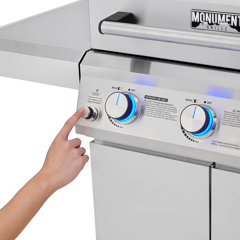 Monument Grills Larger 4-Burner Propane Gas Grills bbq Stainless Steel Heavy-Duty Cabinet Style with Knob Controls Side Burner, Outdoor Use, Mesa 400m