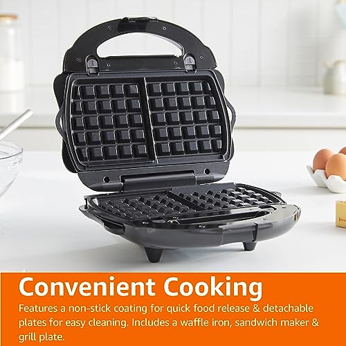 Amazon Basics Waffle, Sandwich Maker and Grill 3-in-1 Black, 700W