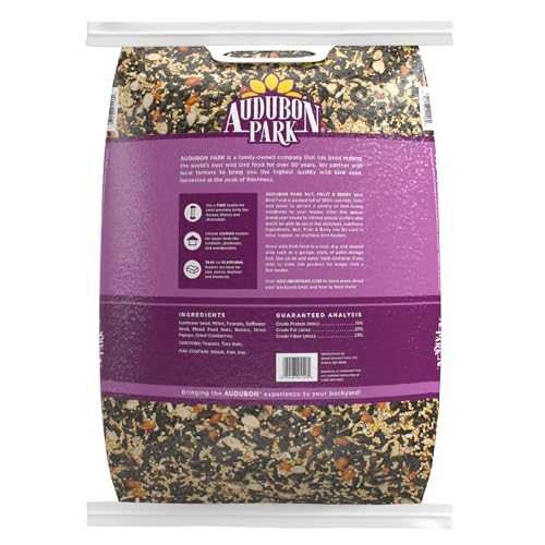 Audubon Park Nut & Fruit Wild Bird Seed – 15 lb. Premium Blend with Sunflower Seeds, Peanuts, Safflower & Dried Fruit – Bird Food for Outside Feeders