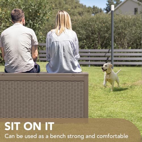 Devoko 100 Gallon Waterproof Large Resin Deck Box Indoor Outdoor Lockable Storage Container for Patio Furniture Cushions Garden Tools (100 Gallon, Black)