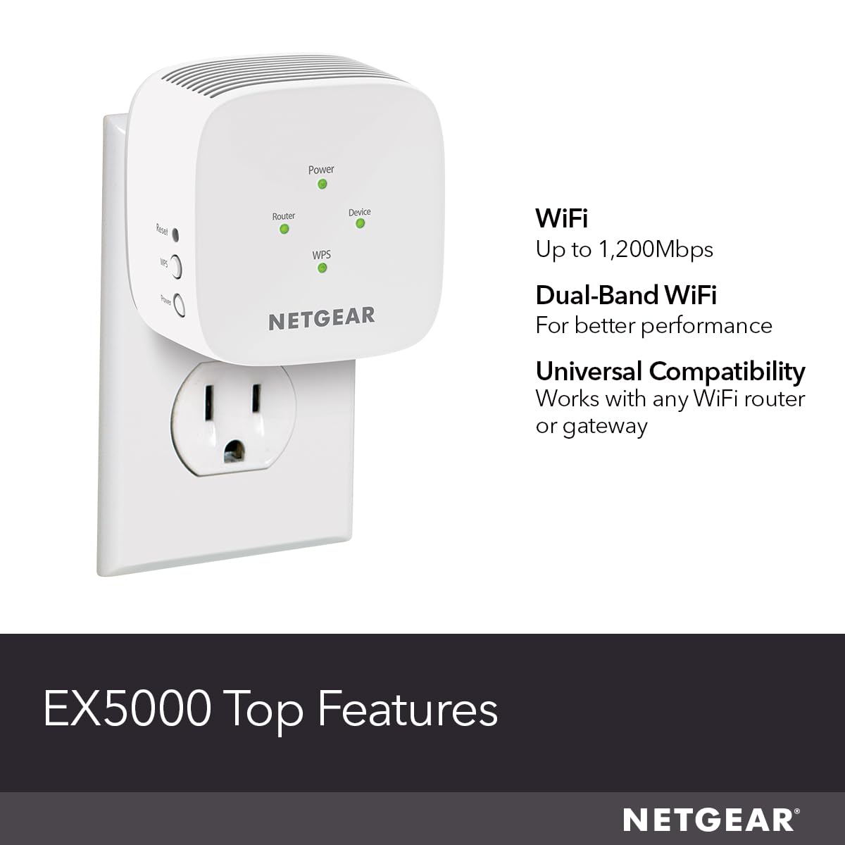 NETGEAR WiFi Mesh Range Extender (EX5000) - Covers up to 1,000 sq.ft. and 15 Devices with AC1200 Dual Band Wireless Signal Booster & Repeater (up to 1200 Mbps Speed) – Compact Wall Plug Design