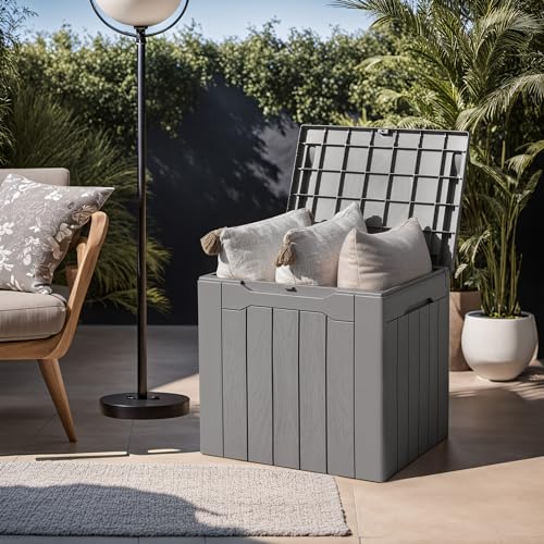 Devoko 100 Gallon Waterproof Large Resin Deck Box Indoor Outdoor Lockable Storage Container for Patio Furniture Cushions Garden Tools (100 Gallon, Black)