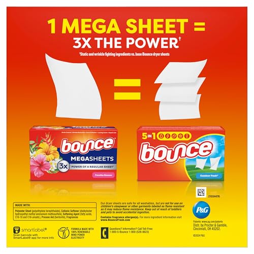 Bounce Mega Dryer Sheets, Paradise Blossom, 180 Count, Bounce Dryer Sheets