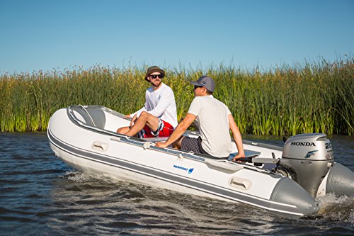 10ft 6in Newport Model Inflatable Dinghy Boat Transom Sport Tender - 5 Person - 15HP USCG Rated, White/Gray