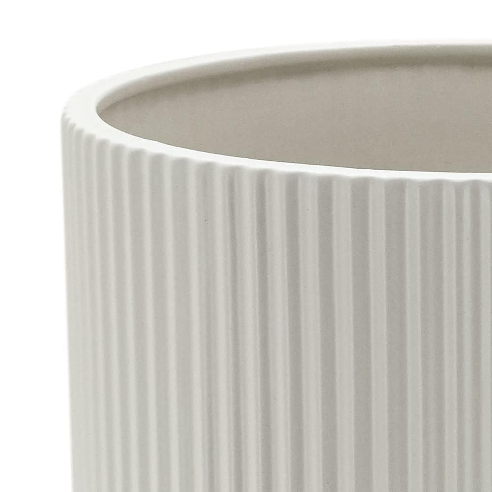 Amazon Basics Fluted Ceramic Round Planter, 8-inch, White