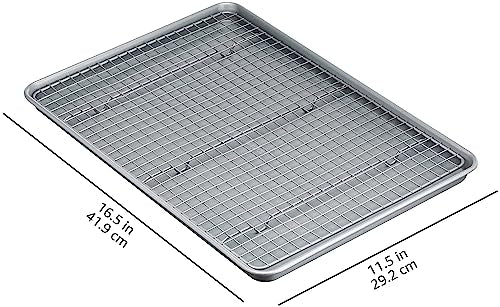 Amazon Basics Ceramic Nonstick Baking Sheets & Cooling Rack Set, Dishwasher Safe, Oven Safe, Half Sheet Size, Gray, 2-Pack