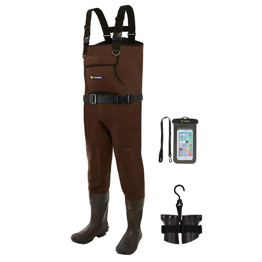 TIDEWE Neoprene Waders, Cleated Bootfoot Men Chest Waders, Waterproof Fishing & Hunting Chest Waders Brown Size 10