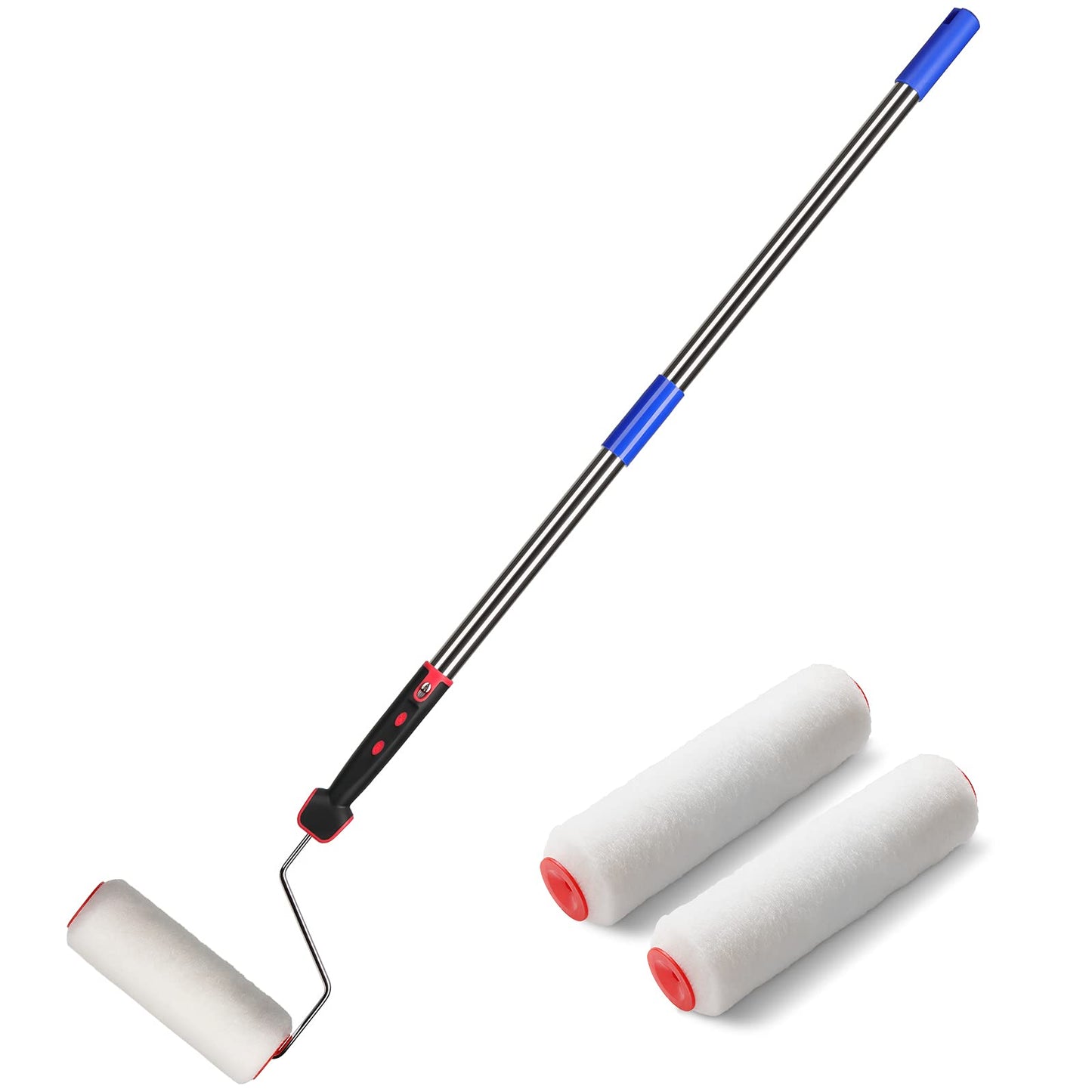 6FT Paint Roller Brush kit, Multi-Function Paint Roller kit with House Paint Roller Brush 6 FT Stainless Steel Pole New Splicing Rod Mural Brush for Walls and Ceiling (White)