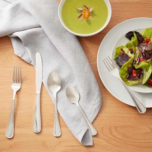 Amazon Basics Silverware Set, Stainless Steel Flatware, Dishwasher Safe, Service for 4, 20-Piece Forks and Spoons, Crown Edge