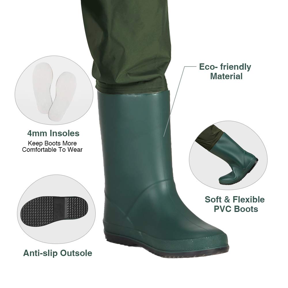 TIDEWE Chest Waders for Kids, Waterproof Youth Waders with Boot Hanger, Lightweight PVC Kids Chest Waders with Boot for Fishing & Hunting (Size 8/9 Big Kid)