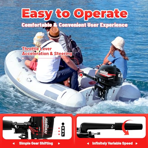 4 Stroke Outboard Motor, 123CC 6.5HP Boat Motor Boat Engine Motor, Heavy Duty Outboard Boat Motor Inflatable Marine Fishing Boat Yacht Engine (Fuel tank and Hoses Not Included)