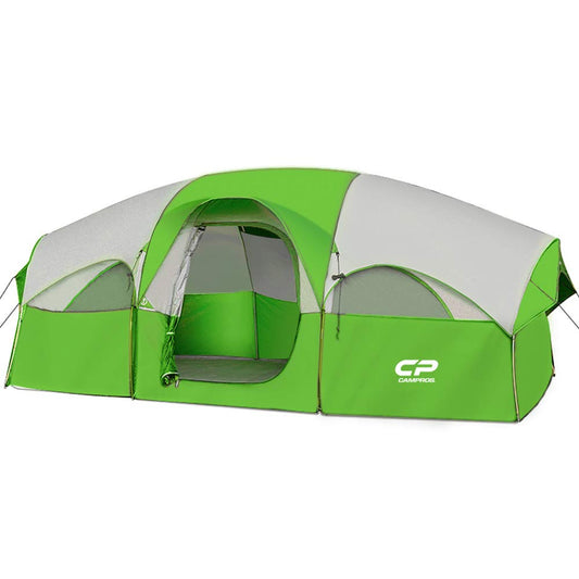 CAMPROS CP Tent 8 Person Camping Tents, Weather Resistant Family Tent, 5 Large Mesh Windows, Double Layer, Divided Curtain for Separated Room, Portable with Carry Bag