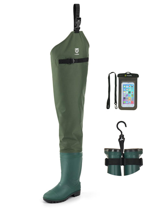 TIDEWE Hip Wader, Lightweight Hip Boot for Men and Women, 2-Ply PVC/Nylon Fishing Hip Wader Green Size 8