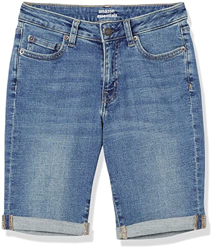 Amazon Essentials Women's Mid-Rise Stretchy Slim Fit Denim Bermuda Shorts with Pockets